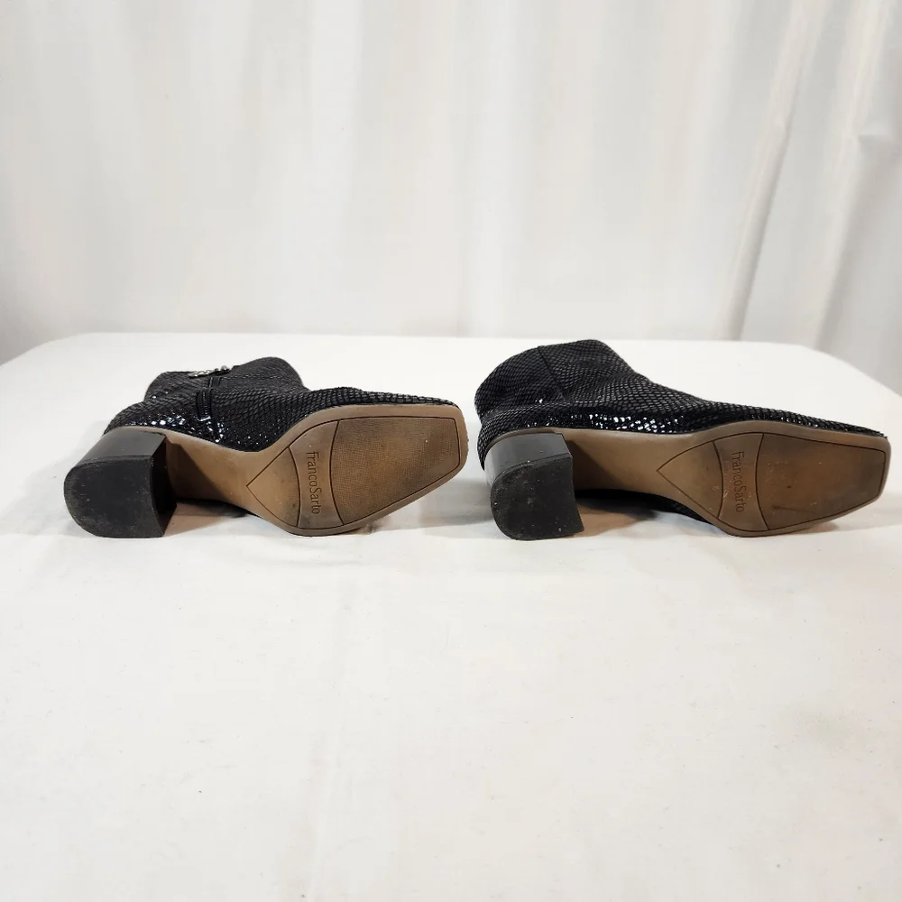 Franco Sarto Black Snakeskin Boots Size 7.5
